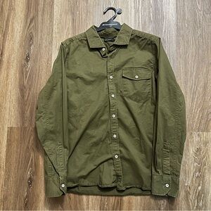 Green Khaki cotton button-up casual shirt